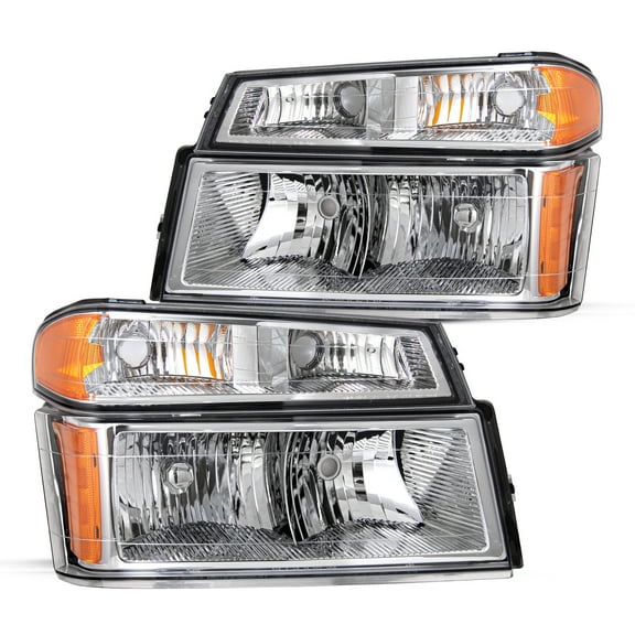 CCPAO Compatible with 2004-2012 Chevy Colorado Canyon Chrome Headlights Bumper Lamp Assembly Sets
