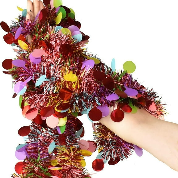 Jinswick 3PCS 20 Feet Christmas Tinsel Garland Collapsible Colorful Sequin Garland Xmas Tree Tinsel Hanging for Christmas Party Indoor and Outdoor Apartment Party Decorations