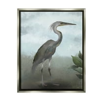 Stupell Industries Heron in Nature Study Animals & Insects Painting Gray Floater Framed Canvas Art Print Wall Art, 17 x 21