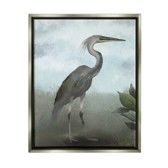 Stupell Industries Heron in Nature Study Animals & Insects Painting Gray Floater Framed Canvas Art Print Wall Art, 17 x 21