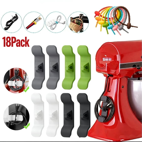 YMWVH 8PCS Upgraded Appliance Cord Organizers - Stick-On Cord Wraps for Kitchen Pressure Cooker, Coffee Maker, Air Fryer & Blender Contains 10 Silicone Cable Ties