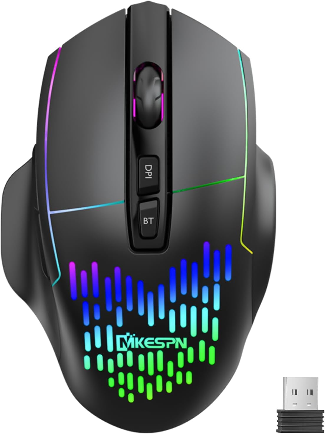 HRTGFD-Wireless Gaming Mouse, 2.4G & Bluetooth Dual Mode, 1600 DPI, 7 Silent Buttons, 500mAh Rechargeable Battery, RGB Backlit, Ergonomic Design for PC/Mac/Laptop (Black)