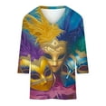 thumbnail image 4 of YUGYXL Deals Casual Plus Size 3/4 Length Sleeve Tshirt for Women Mardi Gras Mask Graphic Loose Lightweight Clothes Ladies V Neck Tunic Comfy Tees Theme Party Funny Tops, 4 of 4