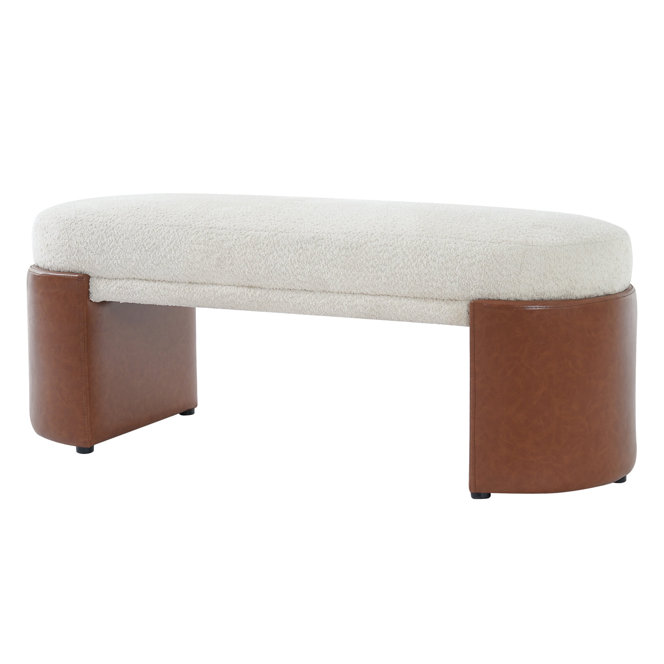 Christopher Knight Home 48" Modern Boucle Upholstered Ottoman Bench with PU Legs, Beige+Brown