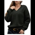 thumbnail image 2 of Suéter de Larga con Cuello en V para Mujer, Suéter Holgado de Punto Grueso de Gran Tamaño. Negro M, 2 of 8