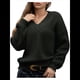 thumbnail image 2 of Suéter de Larga con Cuello en V para Mujer, Suéter Holgado de Punto Grueso de Gran Tamaño. Negro XL, 2 of 8