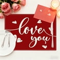 thumbnail image 5 of Valentine’s Day Linen Placemats - Solid Color Letter Print Insulated Table Mats for Holiday Parties Home Kitchen Dining Decor Durable Easy-Clean Heart-Themed Mats, D, 1pc, 5 of 6