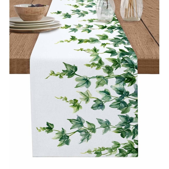 Hokiten Table Runners 90 Inches Long Dress Scarves, Green Leaves Farmhouse Coffee/Dining/Kitchen Table Runner for Living Room, Spring Watercolor Natural Branches Vines 13x90 Inch