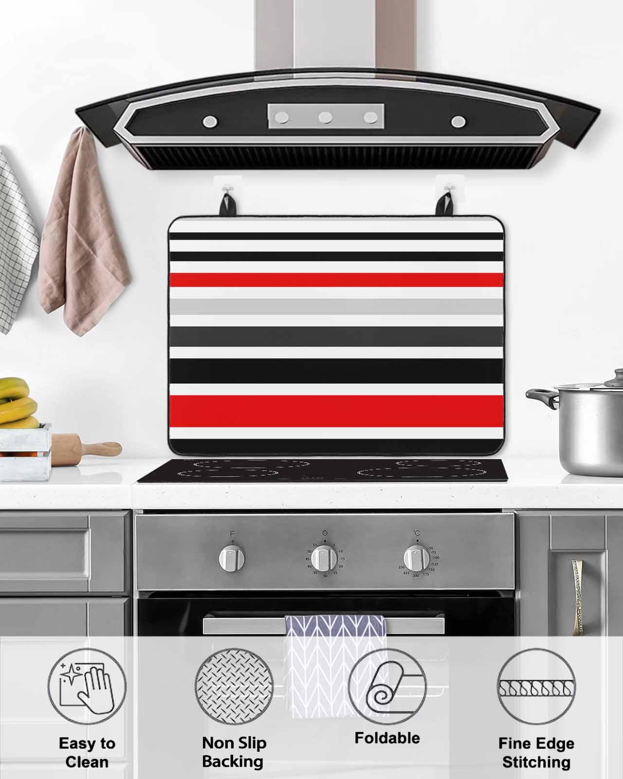 nqOlkjepod Large Induction Cooktop Protector Mat 24"x21", Red Black Stripe Stove Top Covers for Electric Stove, Modern Abstract Coarse Striped Stove Burner Cover Mats, Glass Top Stove Cover