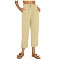 thumbnail image 2 of MRULIC pants for women White Linen Pants For Women Tightness Trousers Pocket Casual Plus Size Pants Plus Size Pants Khaki + S, 2 of 4