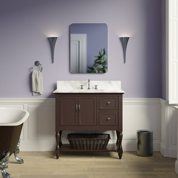 Beverly 36" Bathroom Vanity with Chocolate Cabinet and Carrara Marble Top