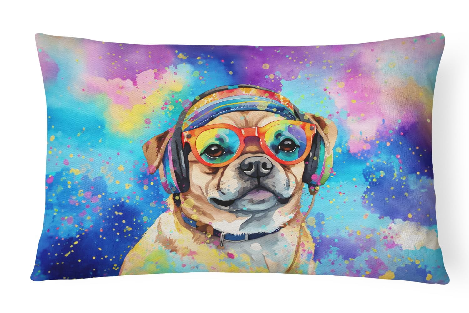 Golden Retriever Hippie Dawg Fabric Decorative Pillow 12 in x 16 in