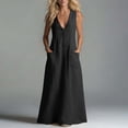 thumbnail image 7 of Guieoi Summer Dresses for Women under $10 Plus Size Flowy Button-Front Linen-Cotton Loose-Fit Sleeveless Long Dress with Pockets Black M, 7 of 7