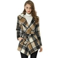 thumbnail image 2 of INSPIRE CHIC Women's Turn Down Collar Asymmetric Hem Plaids Short Open Front Coat, 2 of 6