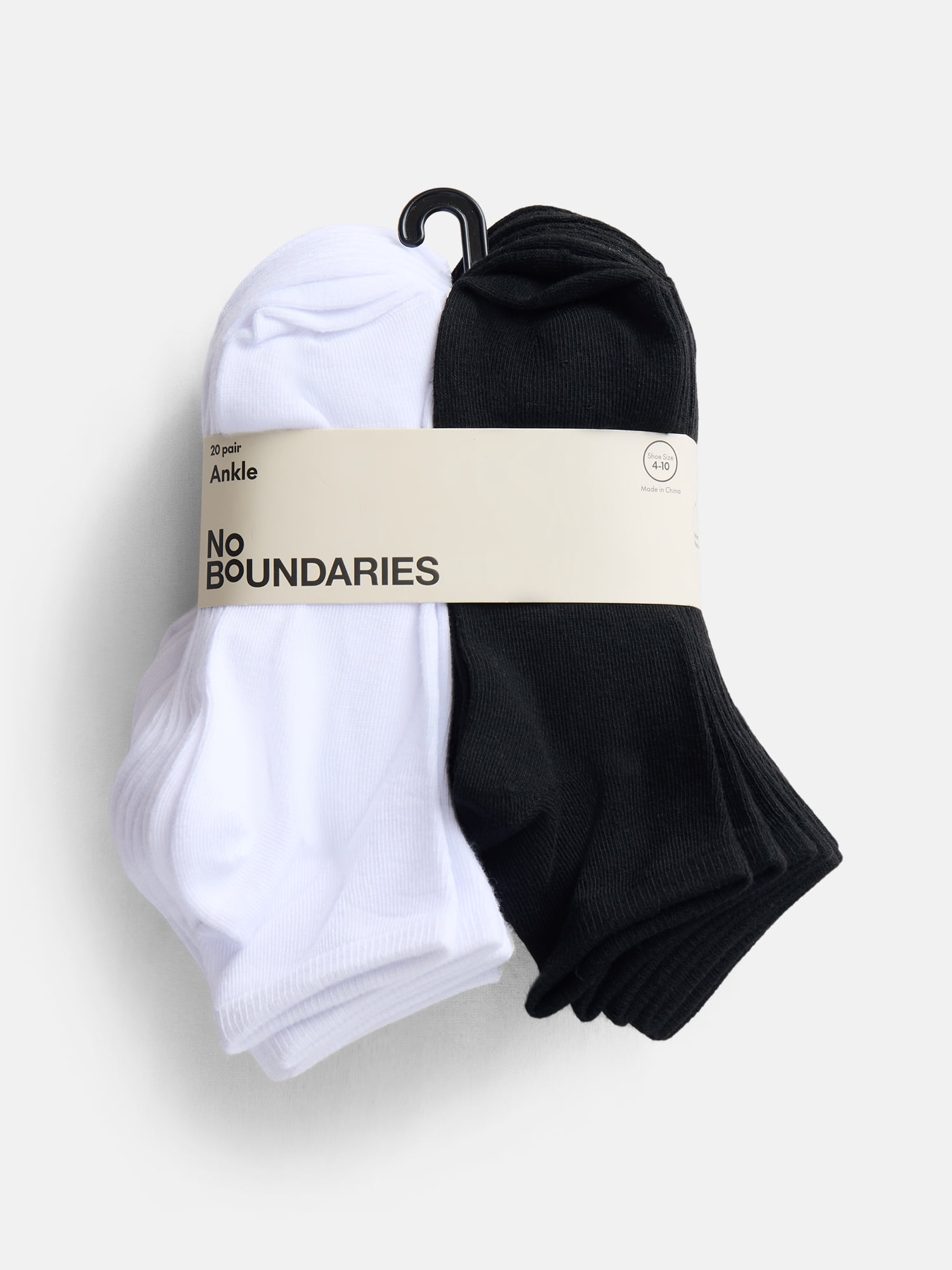 No Boundaries Women's Ankle Cut Socks, 20 Pack, Shoe Sizes 4-10