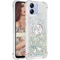 thumbnail image 3 of Glitter Clear Sparkly Bling Case for Samsung Galaxy A04E for Women Girls, Flowing Liquid Quicksand Cover with Diamond Ring Holder Case for Samsung Galaxy F04 /M04 /A04E  Silver, 3 of 14