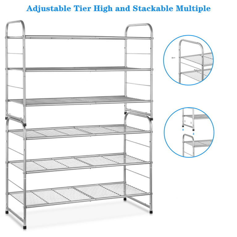 KEETDY 3-Tier Long Shoe Rack for Closet Metal Shoe Organizer for Entryway,  Wide Stackable Shoe Storage Shelf with Sturdy Wire Grid for Closet Floor