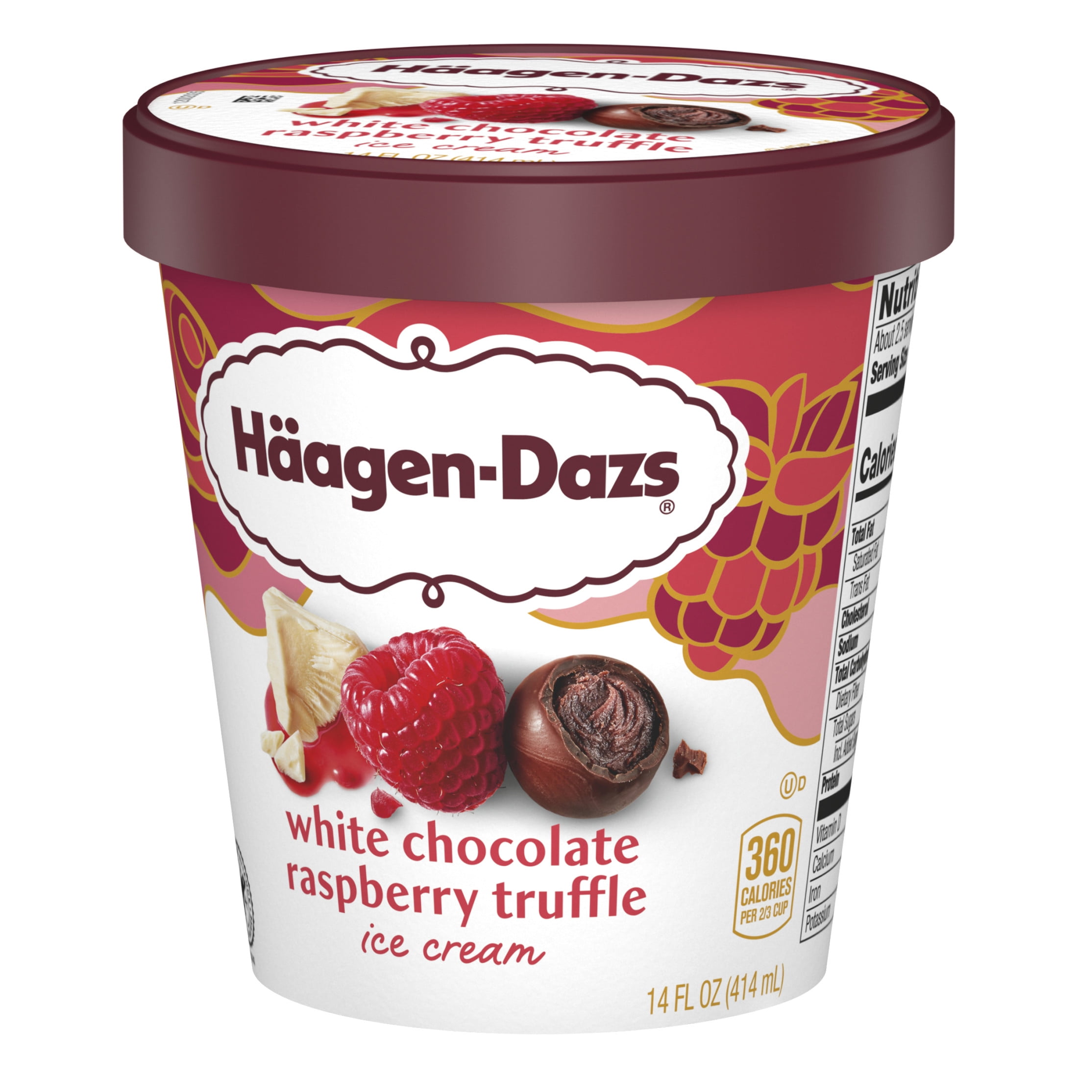 Haagen Dazs White Chocolate Raspberry Truffle Ice Cream, Gluten Free, Kosher, 14 oz