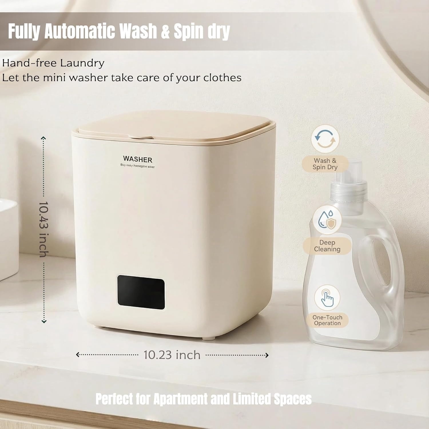 Automatic Portable Washing Machine, Mini Washer with Quiet and stable operation, Top Load, Compact for Dorms, Travel, Underwear & Socks, water inlet connection