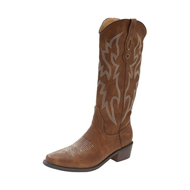 Brown pointed top toe cowgirl boots