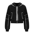 thumbnail image 6 of VEKDONE Womens Full Zip Up Cropped Jacket Y2k Sweatshirts Hoodie Jackets Fall Long Sleeve Drawstring Hooded Pullover Fashion Coats with Pockets, 6 of 9