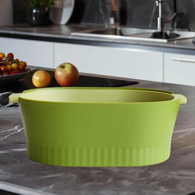 Fesfesfes Double Drainage Basket Food Grade Sink Colander Large Plastic Vegetable Fruit Storage Container Dishwasher Safe Double Layer Filter Basket for Washing Draining Produce Green