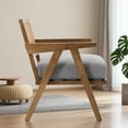 thumbnail image 4 of Juiluna Mid-Century Farmhouse Accent Chair - Wood Armchair with Rattan Backrest & Linen Cushion for Living Room, Bedroom - Easy Assembly, 4 of 9