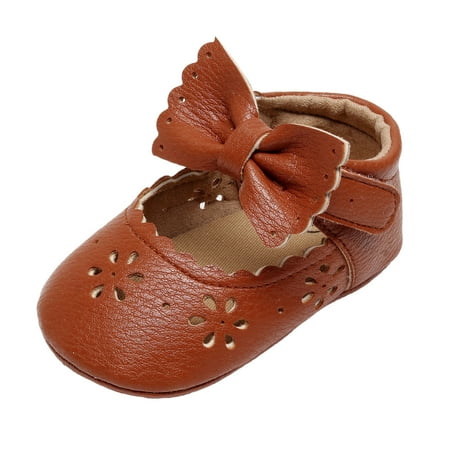 

ZMHEGW Girls Single Shoes Bowknot First Walkers Shoes Hook Loop Toddler Soft Bottom Breathable Princess Shoes