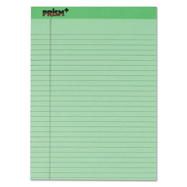 TOPS Prism Plus Colored Legal Pads, 8 1/2 x 11 3/4, Green, 50 Sheets