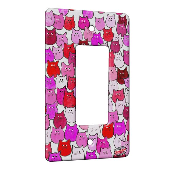 KuzmarK™ 1 Gang Rocker Wall Plate - Very Hot Pink and Orange Chubby Kitties Art by Denise Every