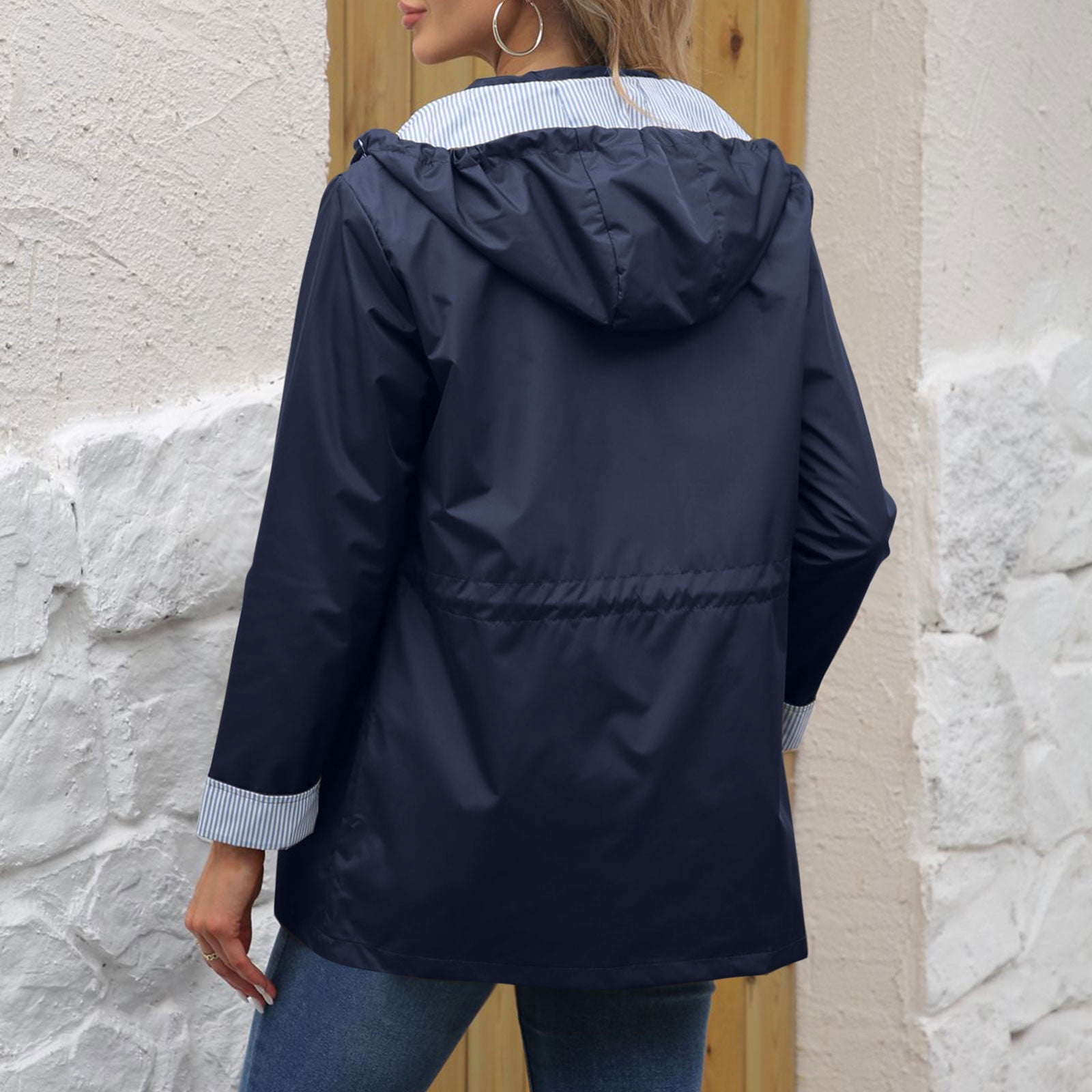Maqroz Womens Warm Coats Outerwear Fashion Casual Long Sleeve Button Down Rain Jackets Comfort Drawstring Cinch Waist Coat Fall Winter Windbreaker Jacket Coat with Hood Lightweight Plus Size S