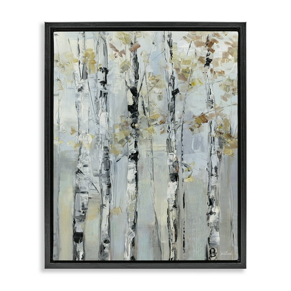 Stupell Industries Autumn Birch Abstraction Abstract Painting Black Floater Framed Canvas Art Print Wall Art, 17 x 21