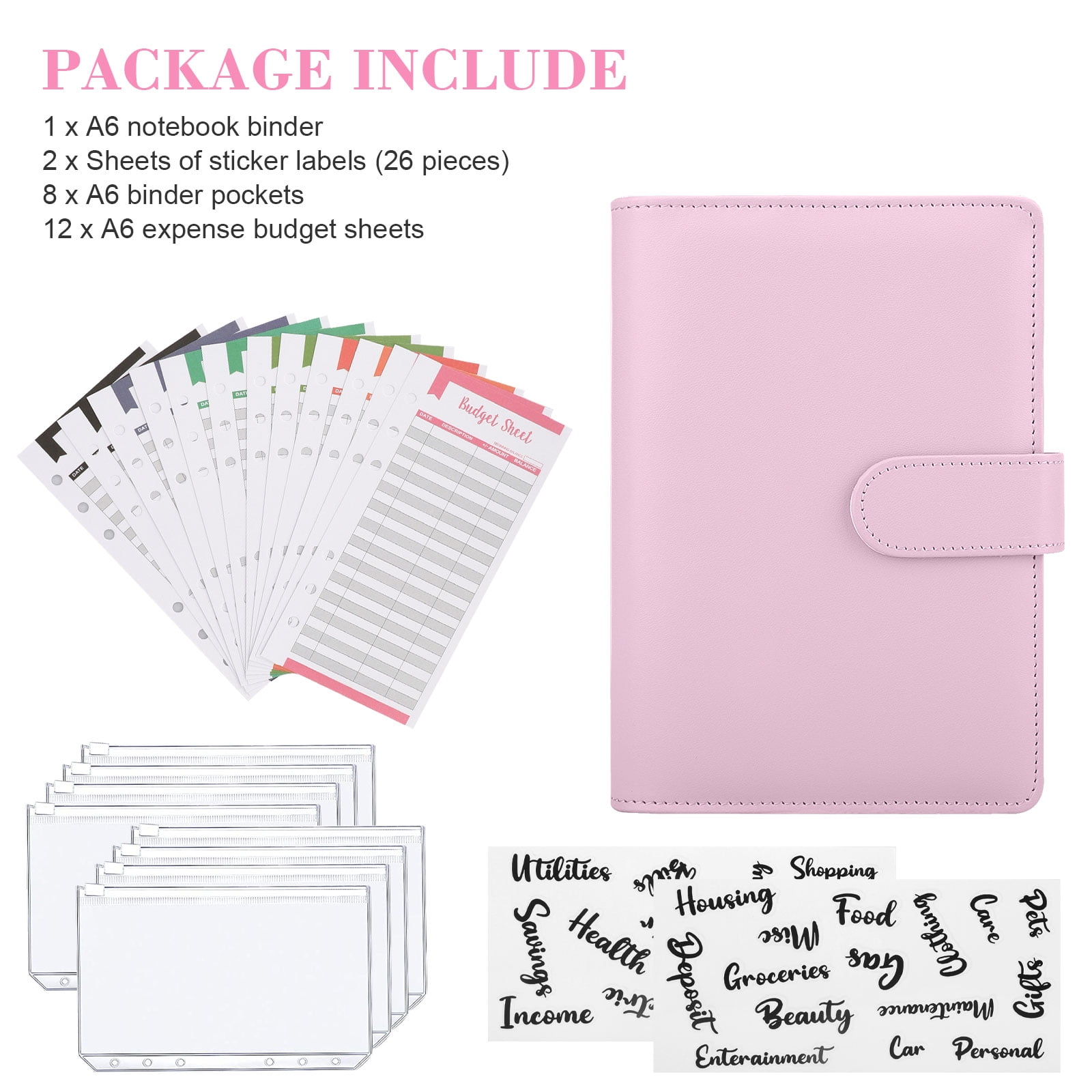 A6 Budget Binder PVC Notebook, TSV Budget Binder with Cash Envelopes Budget  Planner Organizer, Waterproof 6-Ring Money Saving Binder Cover with 10  Binder Pockets,10 Labels (Daisy Flowers & Laser) 