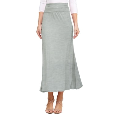 Doublju Women's High Waist Flared Maxi Skirt or Tube Top Dress with Plus Size