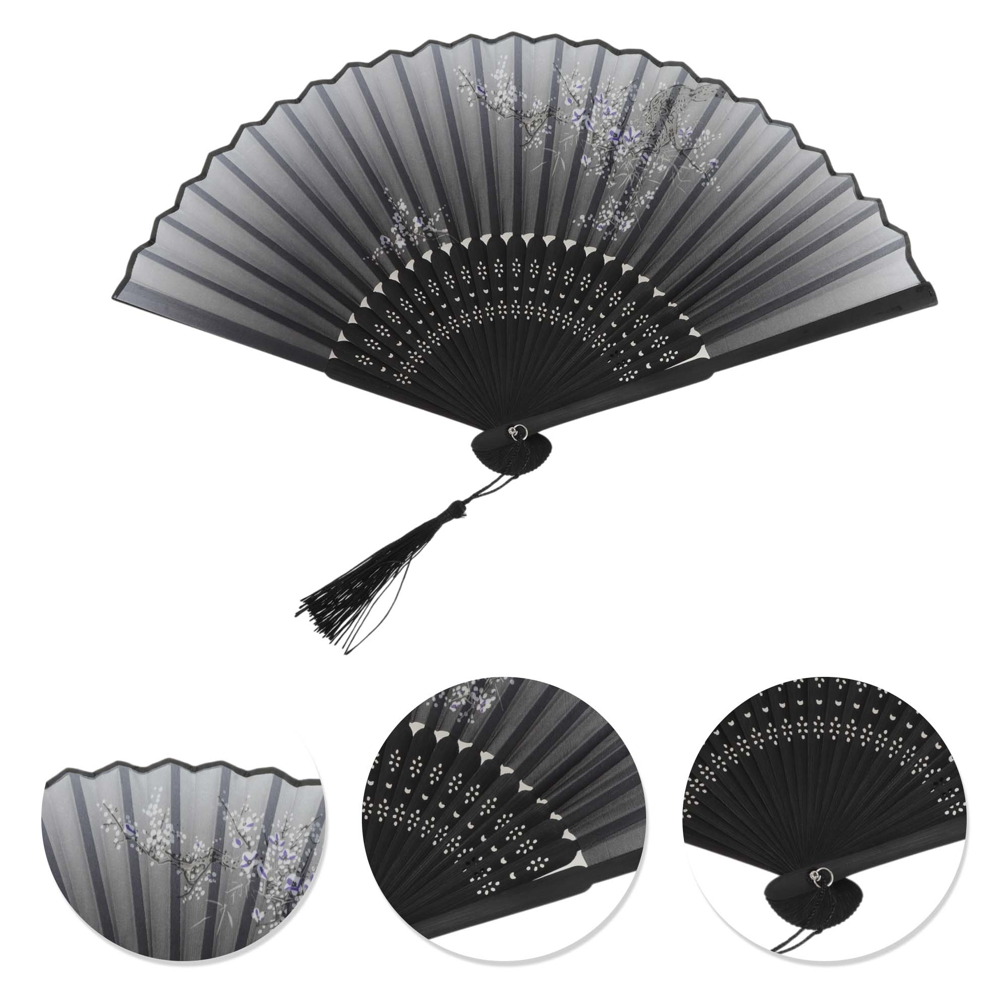 Unique Bargains Ancient Style Folding Fan 1Pc Gray [Delicate Shadows Fragrant Blossoms]
