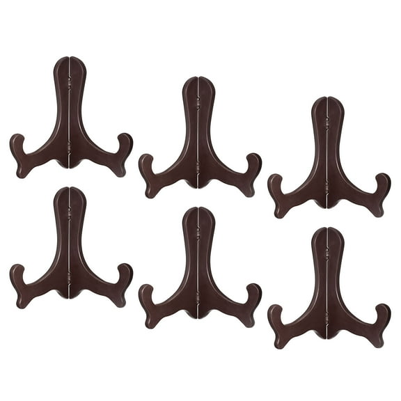 6" Easel Plate Holder, Plastic Folding Display Stand Brown for Decorative Picture Frame, 6 Pack