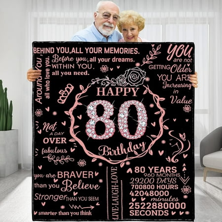 80th Birthday Gifts for Women - Happy 80th Birthday Gift Ideas - 80 Year Old Gifts for Grandma Nana Wife Mom - Flannel Fleece Soft Throw Blanket for Bed Sofa