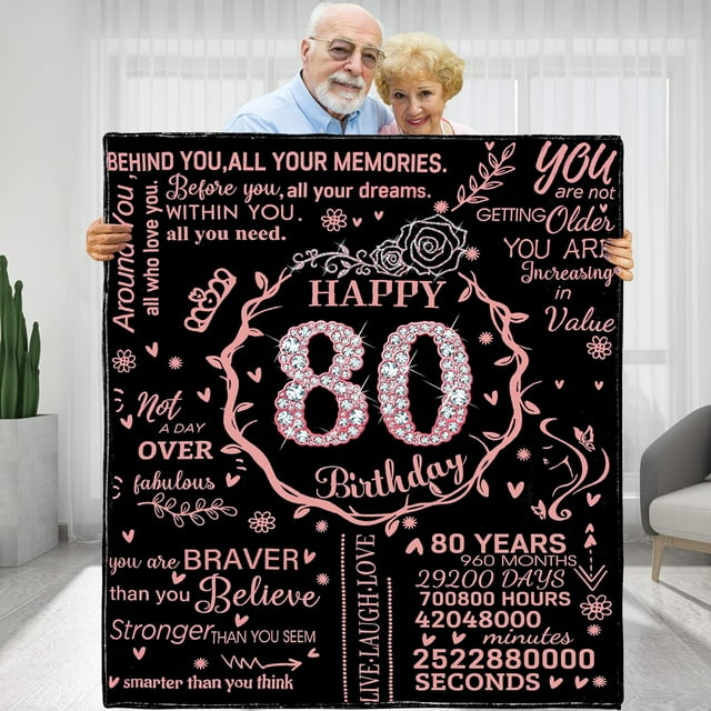 LHSHID 80th Birthday Gifts for Women Happy 80th Birthday Gift Ideas 80 Year Old Gifts for Grandma Nana Wife Mom Flannel Fleece Soft Throw Blanket for Bed Sofa 40"x50"
