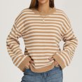 thumbnail image 4 of JUUNthy Sweater for Womens, Striped Pullover Round Neck Long Sleeve Loose Casual Knitted Tops Pink XL, 4 of 13