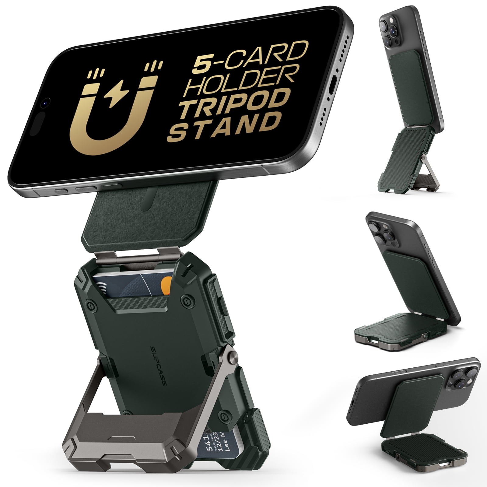 SUPCASE for MagSafe Wallet with Stand, Magnetic Wallet for Men, [Hold 5 Cards] [Adjustable Stand] [RFID Blocking] Phone Stand Credit Card Holder Tripod for iPhone 16/15/14/13/12 Series, Guldan