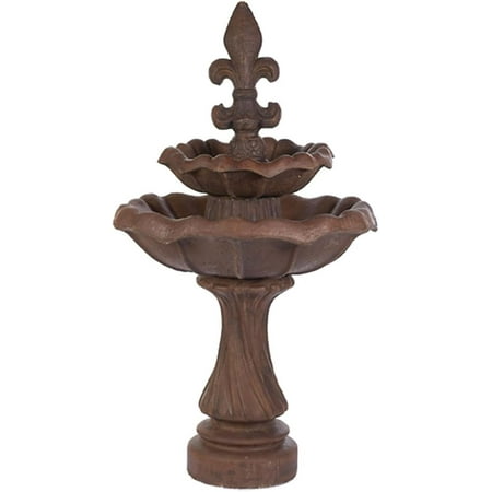 Solid Rock Stoneworks Double Tulip/Textured Fleur De Leis Fountain - 61" Tall - Espresso