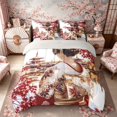 thumbnail image 3 of Manfei Traditional Geisha Bedding Comforter Set for Home, Maple Pagoda Full Bedding Set for Office, Red White Gold, Gray Reversible7 Pieces, 3 of 6