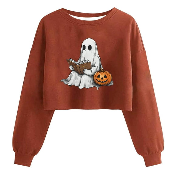 Sakmal Lightweight No Hoodie Womens Sweatshirts Graphic Halloween Orange Cropped Sweatshirts Comfy Fall Fashion Tops
