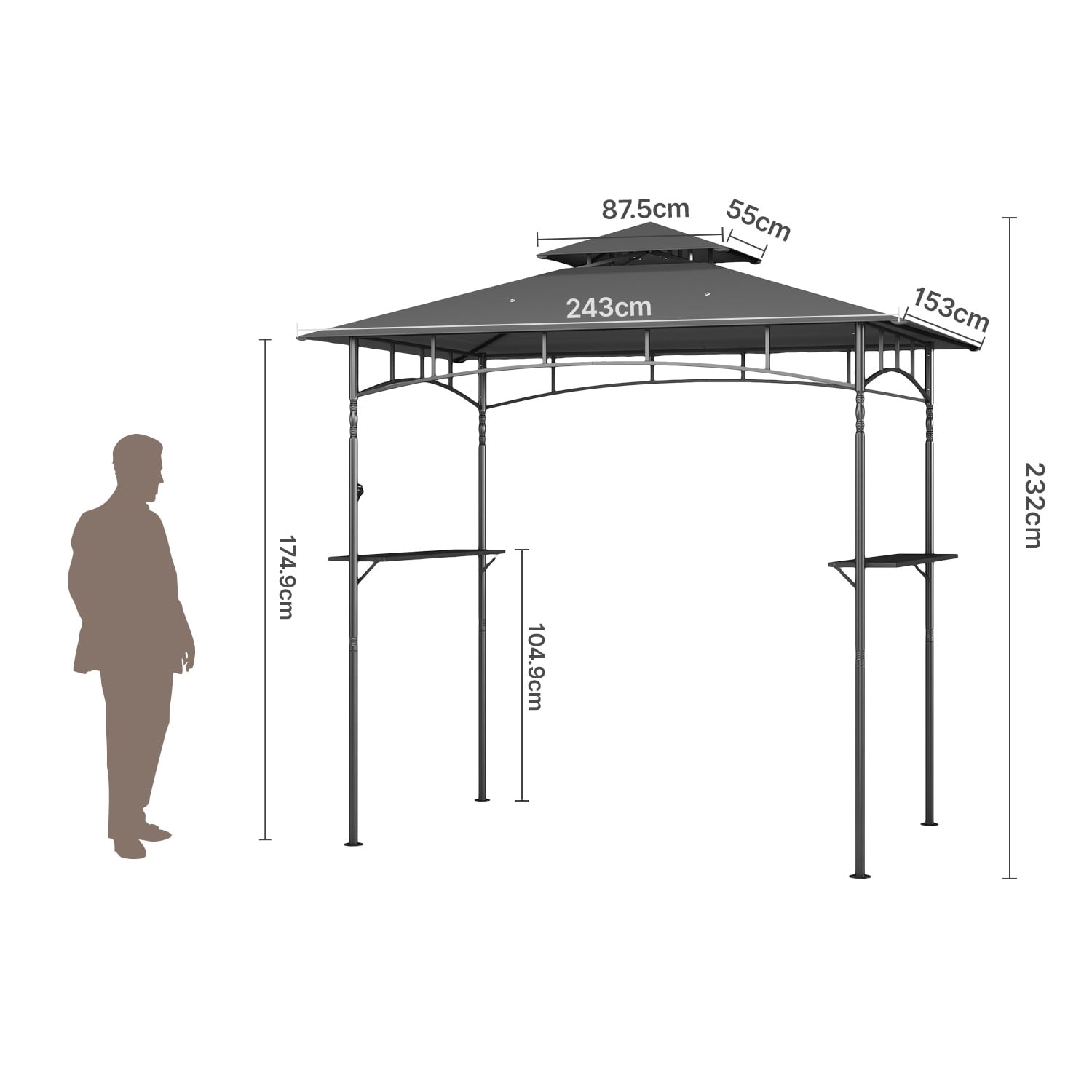 8'x5' Grill Gazebo,Asofer Double Tier BBQ Canopy with Vented Top, Outdoor Steel Frame Shelters with Shelves and Hooks for Backyard Patio,Dark Gray