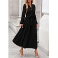 thumbnail image 3 of Vestido PRETTYGARDEN Maxi Negro con Manga Larga, Cuello en V y Cinturón Talla M, 3 of 8