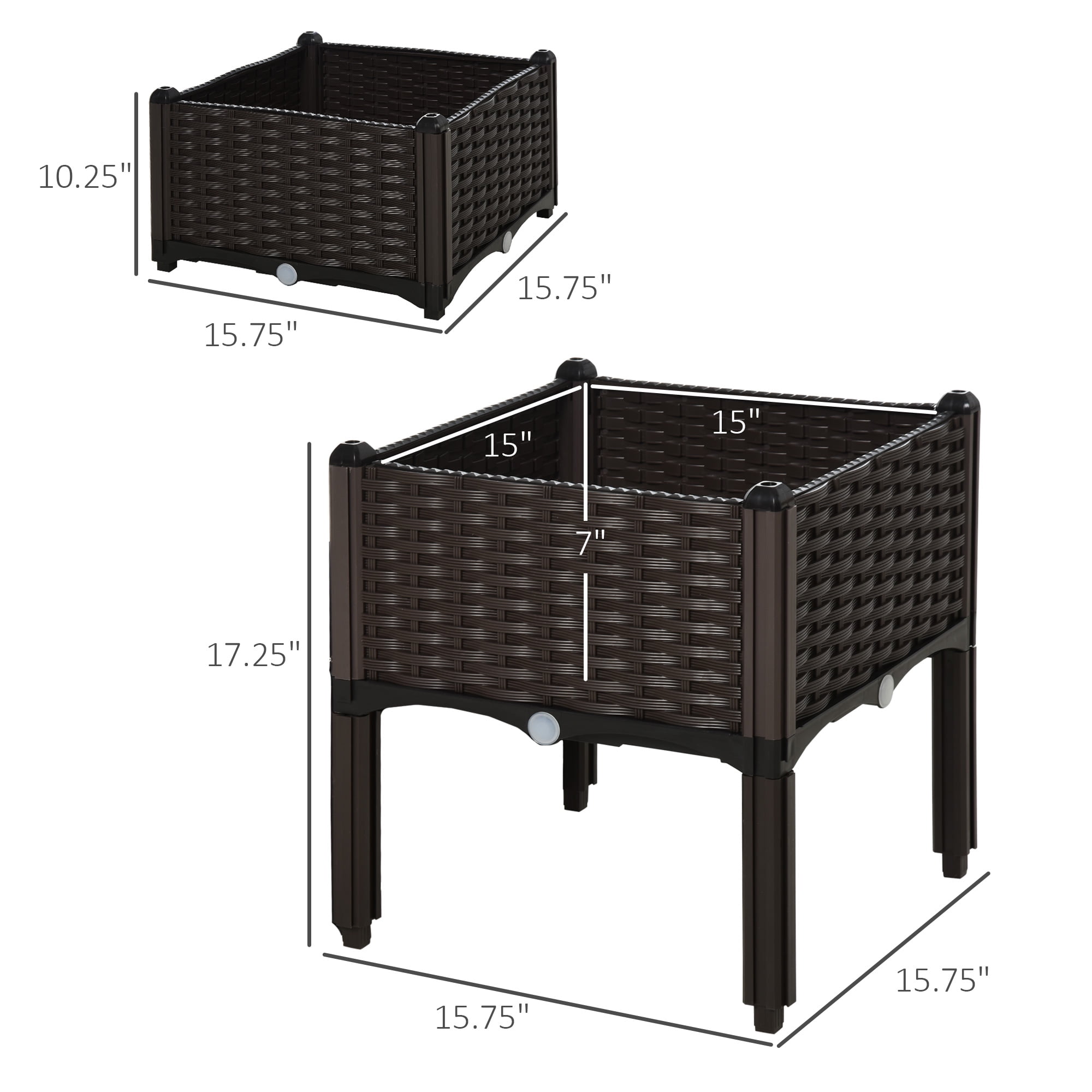 Modular Raised Garden Bed with Legs,Self-Watering Rattan Planter Box for Vegetables,Herbs & Flowers,Tiered Elevated Grow Box for Outdoor,Patio,Balcony,Brown