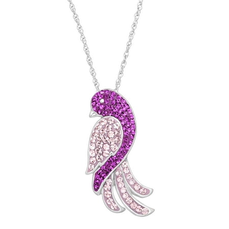 Luminesse Bird Pendant Necklace with Purple Swarovski Crystals in Sterling Silver, 18