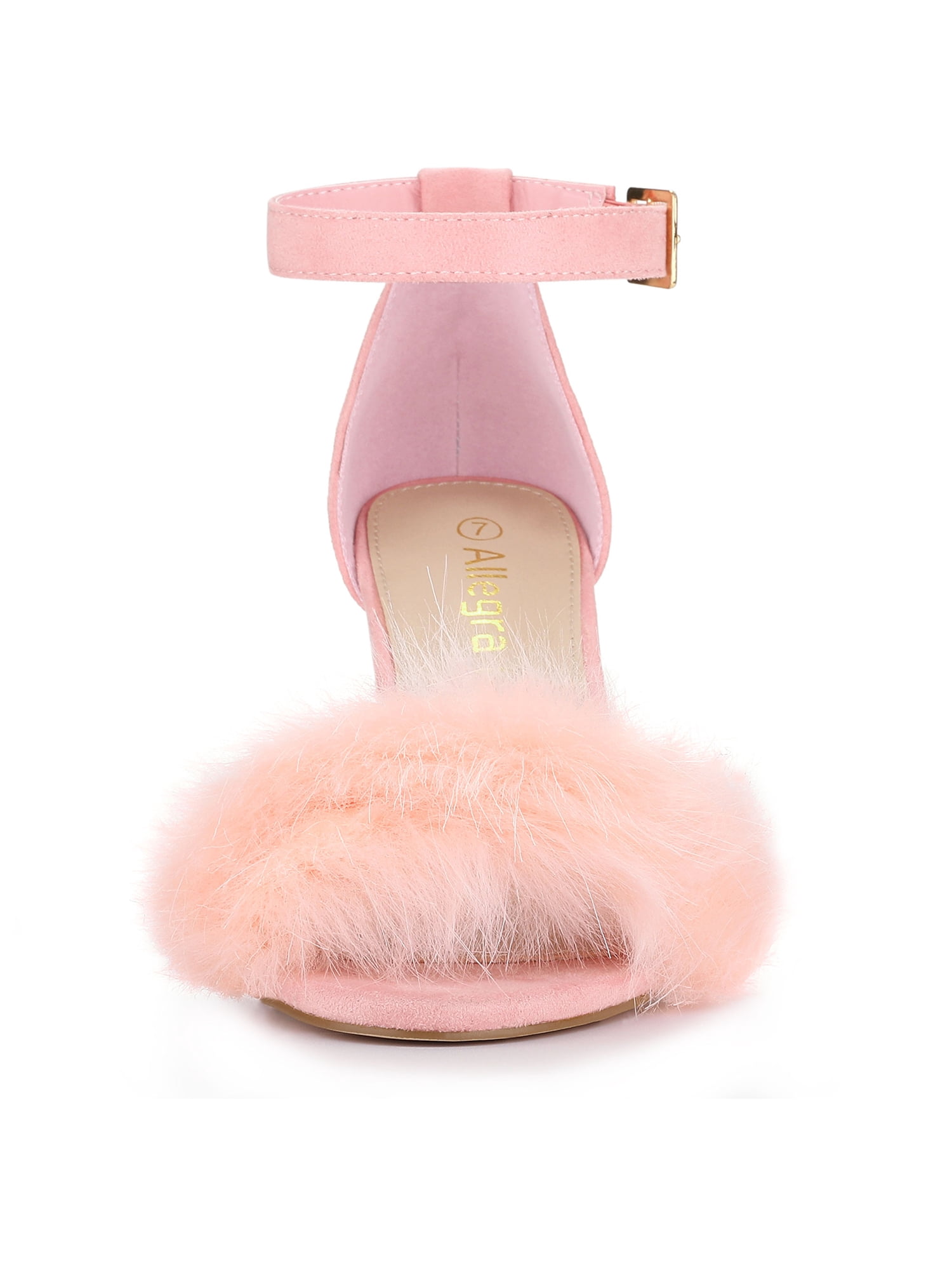 DARING DIVA Women's Ankle Strap Faux Fur Block Heels Beige Sandals for Wear Pink 6
