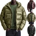 thumbnail image 6 of Men's Hooded Cotton-Padded Jacket - Solid Color Thickened Warm Loose Coat with Big Pockets, Long-Sleeve Bread Jacket, Dark Green, XXL, 6 of 6