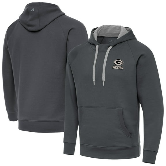 Men's Antigua Charcoal Green Bay Packers Brushed Carbon Victory Pullover Hoodie